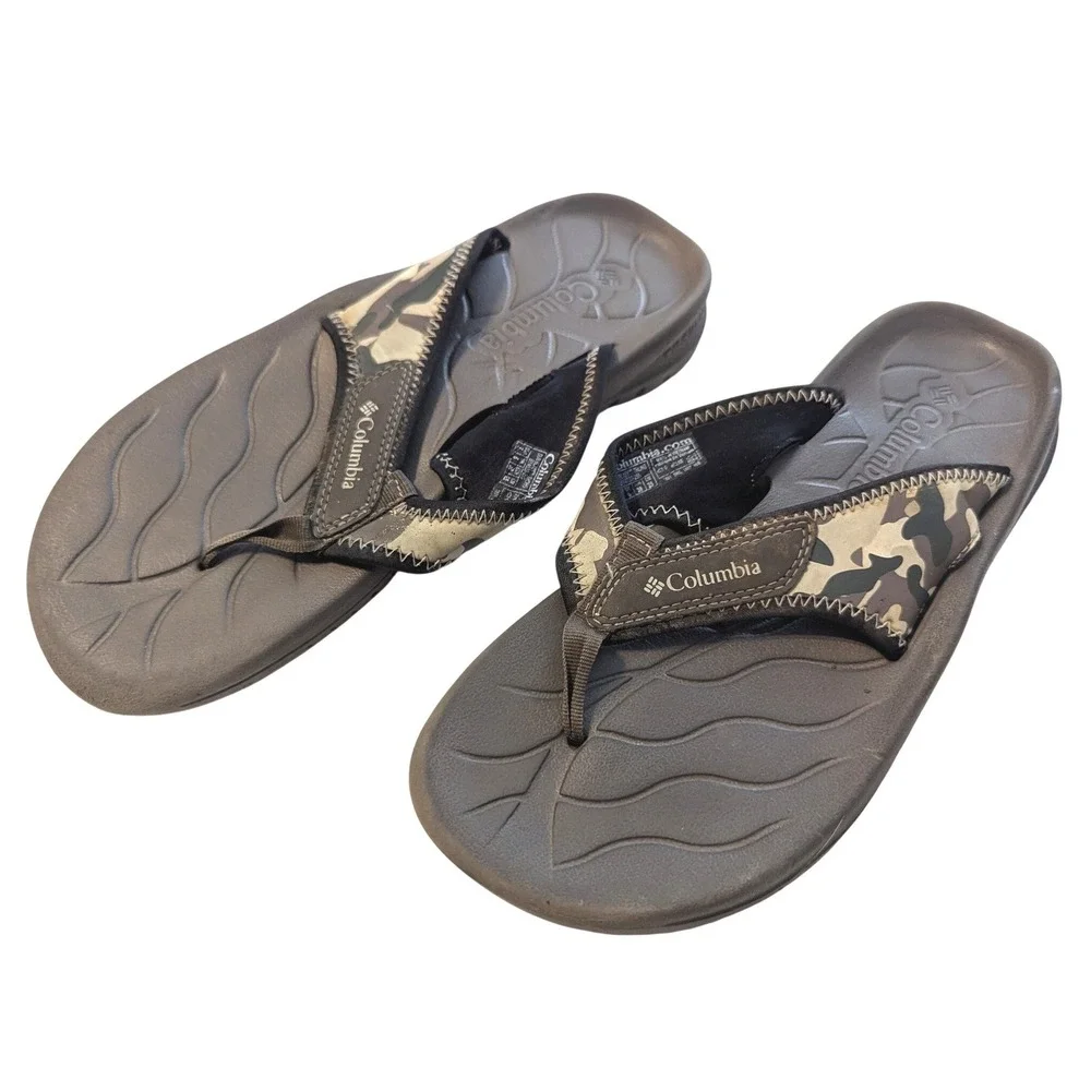 Columbia Sun Blast Thong Mens 7 Brown Camo Flip Flop Sandals Techlite BY4532-255